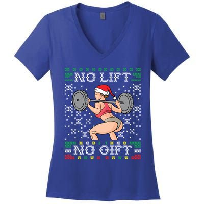 No Lift No Gift Ugly Christmas Sweater Miss Santa Gym Booty Cute Gift Women's V-Neck T-Shirt