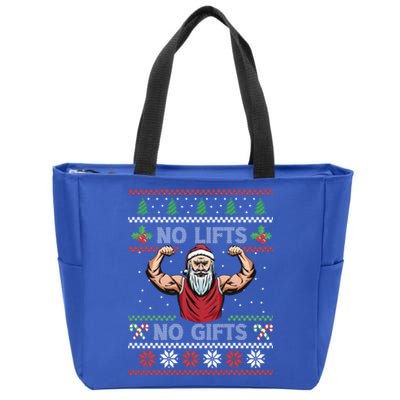 No Lifts No Funny Gift Funny Santa Fitness Ugly Sweater Gift Zip Tote Bag