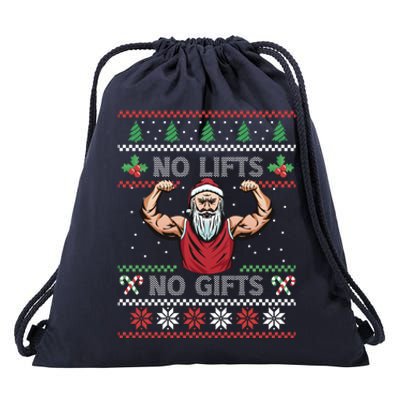 No Lifts No Funny Gift Funny Santa Fitness Ugly Sweater Gift Drawstring Bag