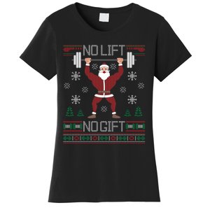 No Lift No Gift Ugly Christmas Sweater Gym Santa Long Sleeve Long Sleeve TShirt Women's T-Shirt