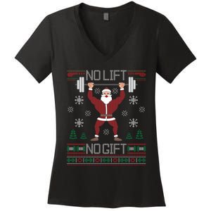 No Lift No Gift Ugly Christmas Sweater Gym Santa Long Sleeve Long Sleeve TShirt Women's V-Neck T-Shirt