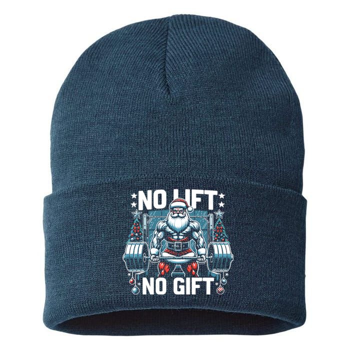 No Lift No Gift Santa Claus Christmas Gym Bodybuilding Sustainable Knit Beanie