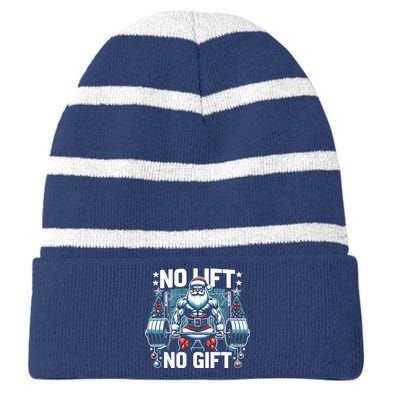 No Lift No Gift Santa Claus Christmas Gym Bodybuilding Striped Beanie with Solid Band