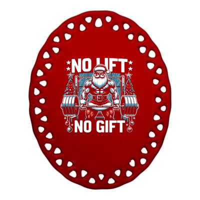 No Lift No Gift Santa Claus Christmas Gym Bodybuilding Ceramic Oval Ornament