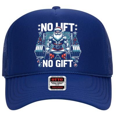 No Lift No Gift Santa Claus Christmas Gym Bodybuilding High Crown Mesh Back Trucker Hat