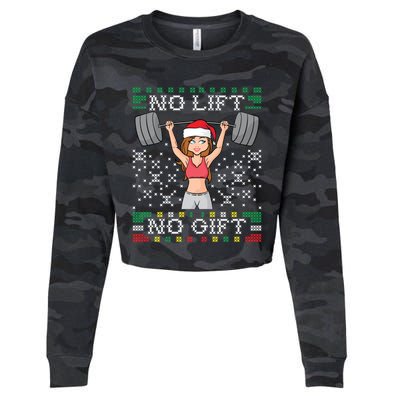 No Lift No Gift Ugly Christmas Sweater Gym Miss Santa Claus Funny Gift Cropped Pullover Crew