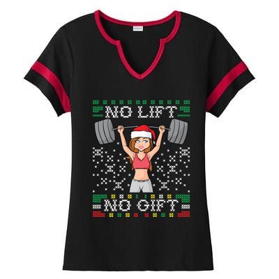 No Lift No Gift Ugly Christmas Sweater Gym Miss Santa Claus Funny Gift Ladies Halftime Notch Neck Tee