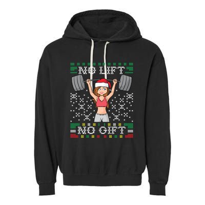 No Lift No Gift Ugly Christmas Sweater Gym Miss Santa Claus Funny Gift Garment-Dyed Fleece Hoodie