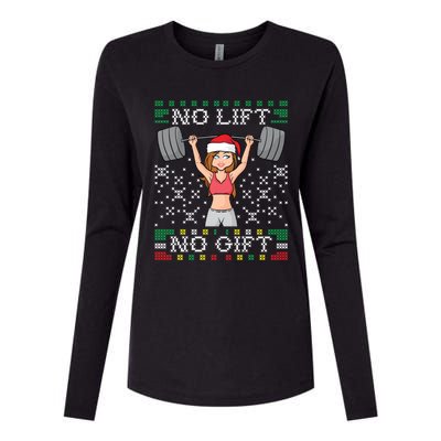 No Lift No Gift Ugly Christmas Sweater Gym Miss Santa Claus Funny Gift Womens Cotton Relaxed Long Sleeve T-Shirt