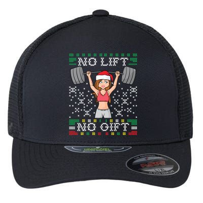 No Lift No Gift Ugly Christmas Sweater Gym Miss Santa Claus Funny Gift Flexfit Unipanel Trucker Cap