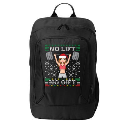 No Lift No Gift Ugly Christmas Sweater Gym Miss Santa Claus Funny Gift City Backpack