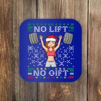 No Lift No Gift Ugly Christmas Sweater Gym Miss Santa Claus Funny Gift Coaster