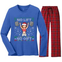 No Lift No Gift Ugly Christmas Sweater Gym Miss Santa Claus Funny Gift Women's Long Sleeve Flannel Pajama Set 