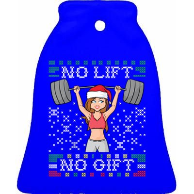 No Lift No Gift Ugly Christmas Sweater Gym Miss Santa Claus Funny Gift Ceramic Bell Ornament