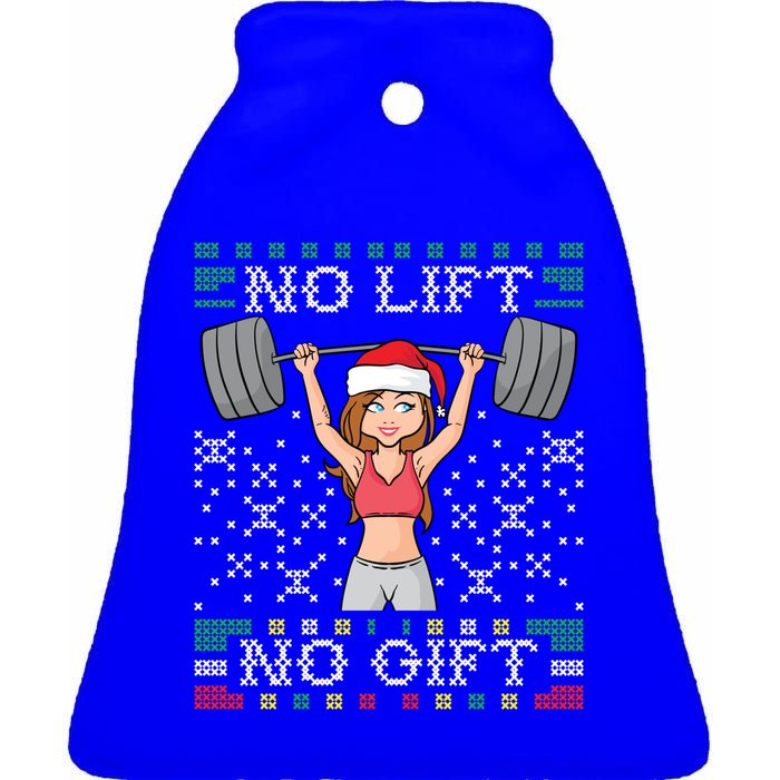 No Lift No Gift Ugly Christmas Sweater Gym Miss Santa Claus Funny Gift Ceramic Bell Ornament