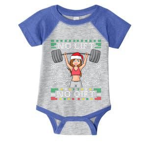 No Lift No Gift Ugly Christmas Sweater Gym Miss Santa Claus Funny Gift Infant Baby Jersey Bodysuit