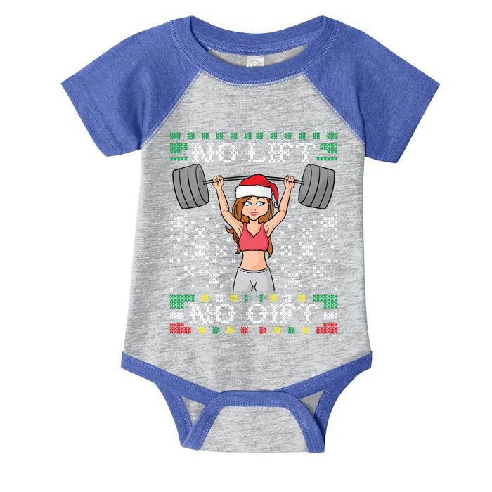 No Lift No Gift Ugly Christmas Sweater Gym Miss Santa Claus Funny Gift Infant Baby Jersey Bodysuit