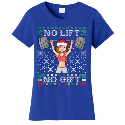 No Lift No Gift Ugly Christmas Sweater Gym Miss Santa Claus Funny Gift Women's T-Shirt