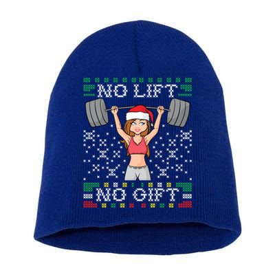 No Lift No Gift Ugly Christmas Sweater Gym Miss Santa Claus Funny Gift Short Acrylic Beanie