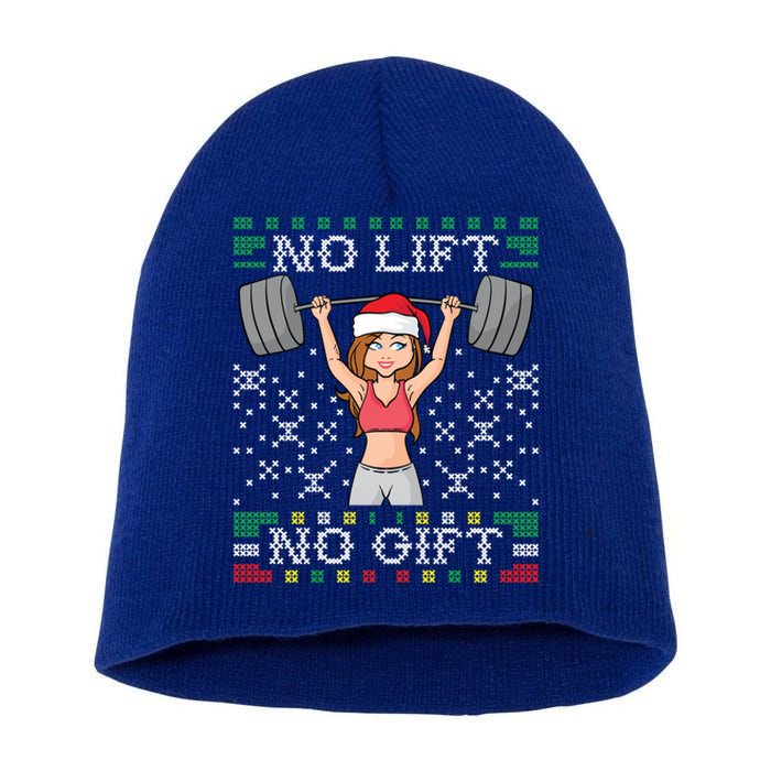 No Lift No Gift Ugly Christmas Sweater Gym Miss Santa Claus Funny Gift Short Acrylic Beanie