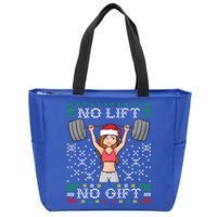 No Lift No Gift Ugly Christmas Sweater Gym Miss Santa Claus Funny Gift Zip Tote Bag