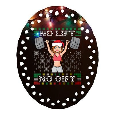 No Lift No Gift Ugly Christmas Sweater Gym Miss Santa Claus Funny Gift Ceramic Oval Ornament