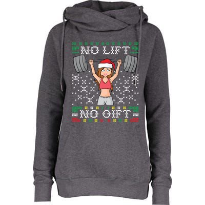 No Lift No Gift Ugly Christmas Sweater Gym Miss Santa Claus Funny Gift Womens Funnel Neck Pullover Hood