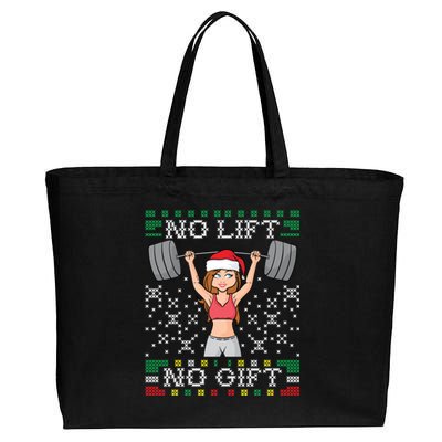 No Lift No Gift Ugly Christmas Sweater Gym Miss Santa Claus Funny Gift Cotton Canvas Jumbo Tote