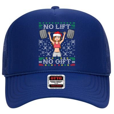 No Lift No Gift Ugly Christmas Sweater Gym Miss Santa Claus Funny Gift High Crown Mesh Back Trucker Hat