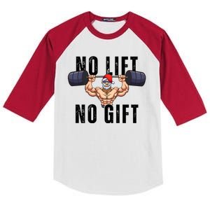 No Lift No Gift Funny Santa Gym Kids Colorblock Raglan Jersey