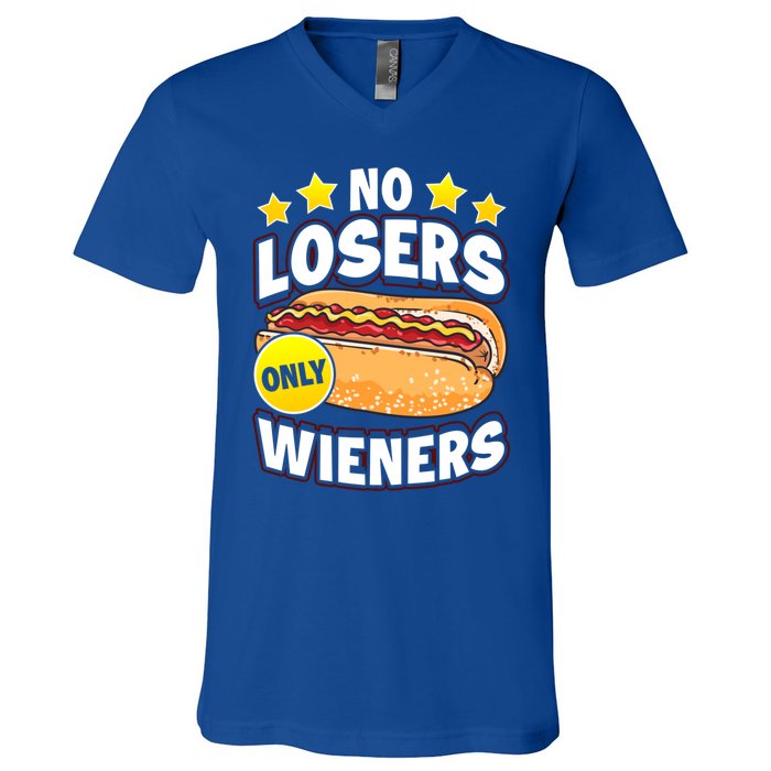 No Losers Only Wieners Hot Dog Pun Wurst Family Grilling Gift V-Neck T-Shirt