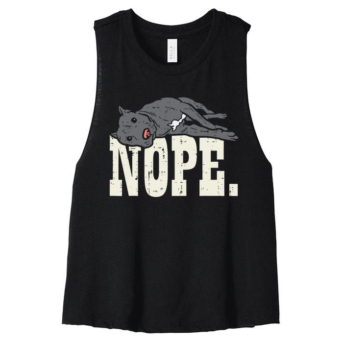 Nope Lazy Pitbull Funny Pitties Pet Dog Lover Owner Gift Women's Racerback Cropped Tank