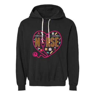 Nurse Leopard Print Medical Stethoscope Heart Cute Gift Garment-Dyed Fleece Hoodie