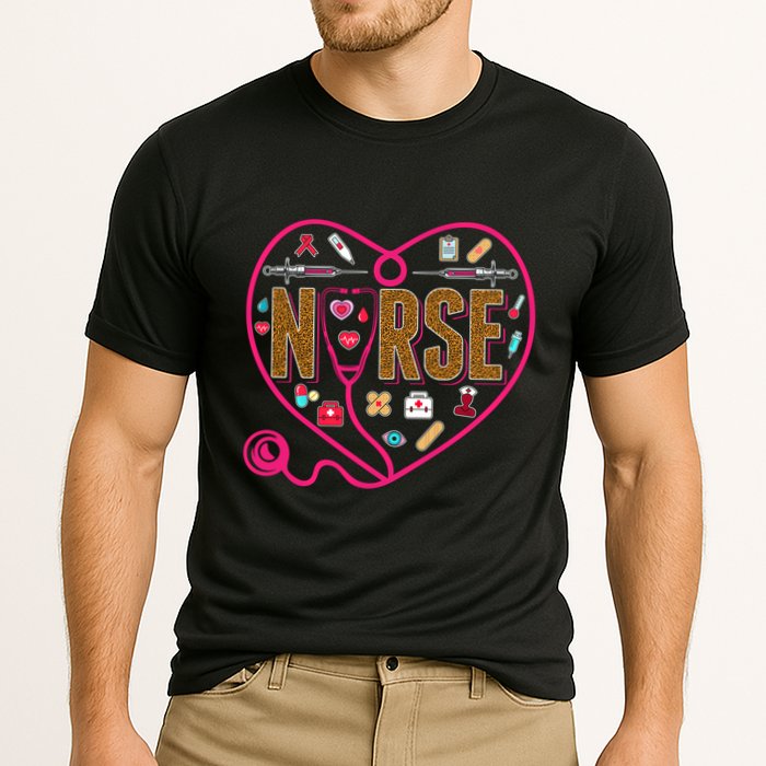Nurse Leopard Print Medical Stethoscope Heart Cute Gift Cooling Performance Crew T-Shirt