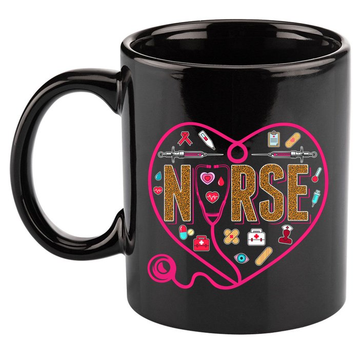 Nurse Leopard Print Medical Stethoscope Heart Cute Gift 11oz C Handle Ceramic Mug