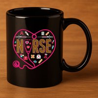 Nurse Leopard Print Medical Stethoscope Heart Cute Gift 11oz C Handle Ceramic Mug
