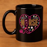 Nurse Leopard Print Medical Stethoscope Heart Cute Gift 11oz C Handle Ceramic Mug