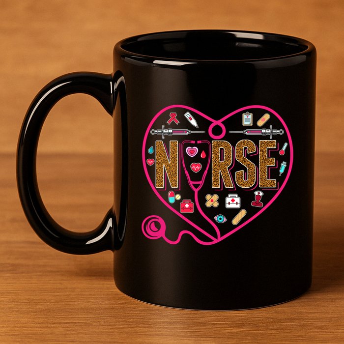 Nurse Leopard Print Medical Stethoscope Heart Cute Gift 11oz C Handle Ceramic Mug