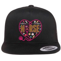 Nurse Leopard Print Medical Stethoscope Heart Cute Gift Flat Bill Trucker Hat