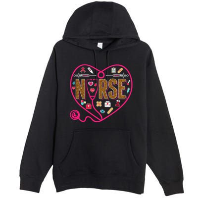 Nurse Leopard Print Medical Stethoscope Heart Cute Gift Premium Pullover Hoodie