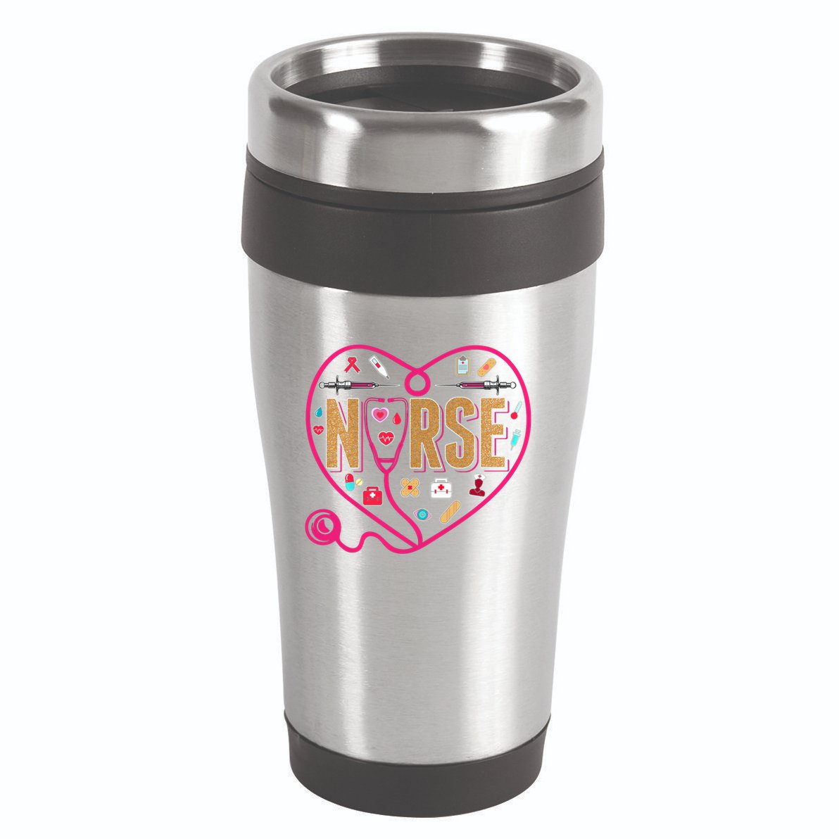 Nurse Leopard Print Medical Stethoscope Heart Cute Gift 16oz Travel Tumbler