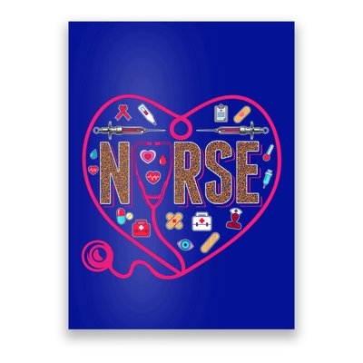 Nurse Leopard Print Medical Stethoscope Heart Cute Gift Poster