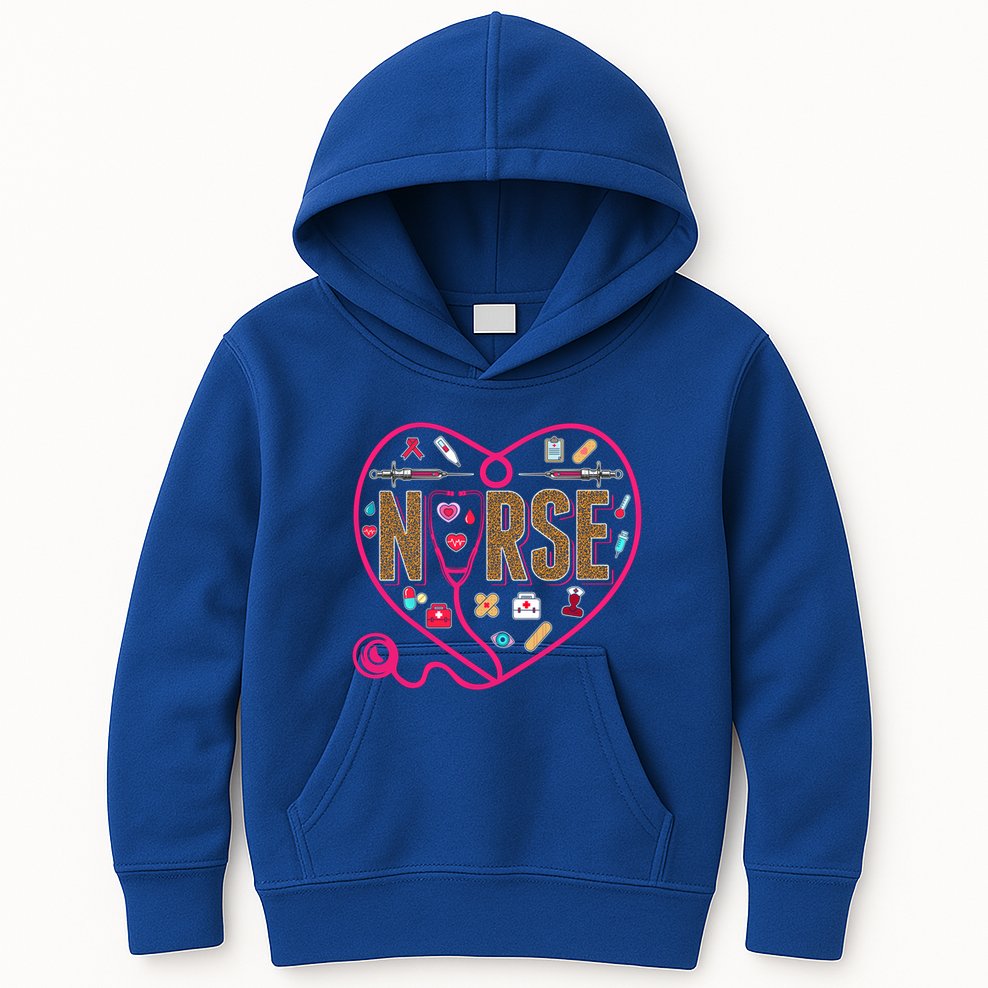 Nurse Leopard Print Medical Stethoscope Heart Cute Gift Kids Hoodie