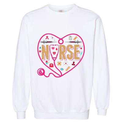 Nurse Leopard Print Medical Stethoscope Heart Cute Gift Garment-Dyed Sweatshirt