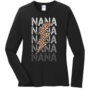 Nana Leopard Print New Grandma Bolt Ladies Long Sleeve Shirt