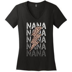 Nana Leopard Print New Grandma Bolt Women's V-Neck T-Shirt