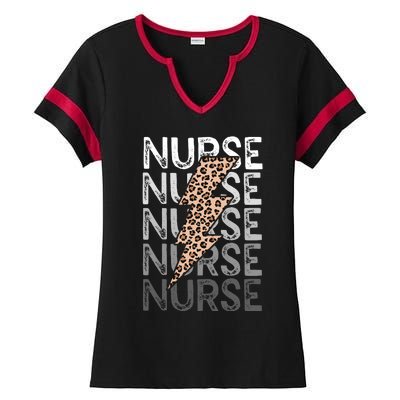 Nurse Leopard Print Nursing Student Grad Ladies Halftime Notch Neck Tee