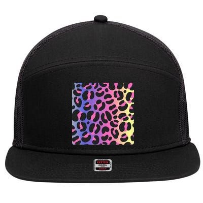 Neon Leopard Pattern 7 Panel Mesh Trucker Snapback Hat