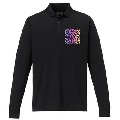 Neon Leopard Pattern Performance Long Sleeve Polo