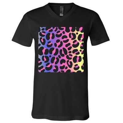 Neon Leopard Pattern V-Neck T-Shirt
